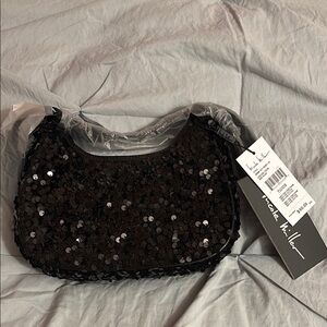 Nicole Miller Black Sequin Shoulder Bag